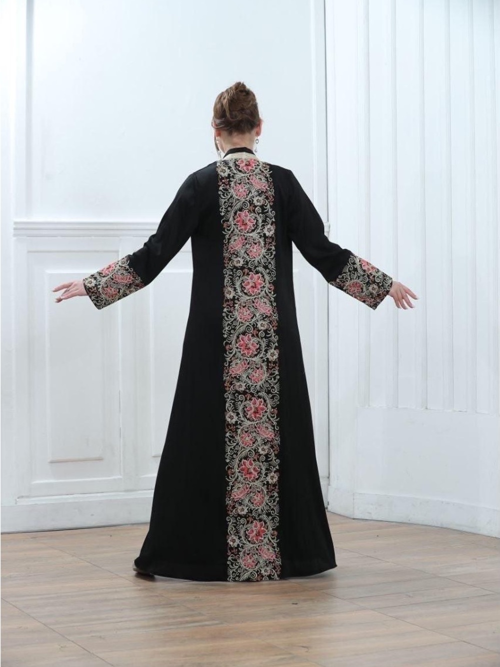 Floral Embroidered 3 Piece Abaya Set - Picture 4 of 8